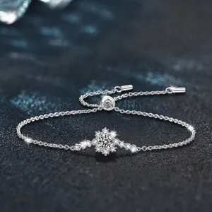 S925 Sterling Silver Snowflake Bracelet For Women D Color VVS1 Moissanite Adjustable Bolo Chain Fine Jewelry Christmas Gift