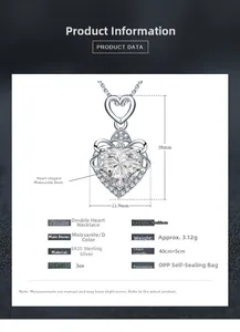 Detail specifications of 925 silver necklace with 8mm heart moissanite pendant