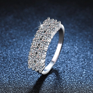 S925 Sterling Silver Moissanite Pave Set Band Ring For Women Round Brilliant Cut Sparkly Wedding Engagement Jewelry