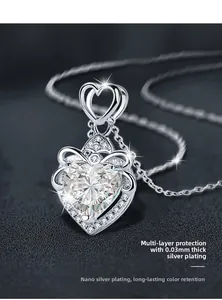 Detailed view of polished 925 silver heart necklace with nanometer color retention coating