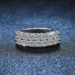 Classic 925 sterling silver double row moissanite eternity ring with brilliant cut gems
