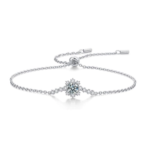 925 sterling silver adjustable halo bracelet with round moissanite and sliding clasp