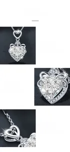 Macro detail of heart-shaped moissanite pendant with multi-claw setting in S925 silver