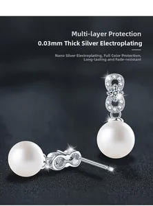 Macro detail of S925 sterling silver pearl earrings with 0.03mm nano-plating finish