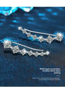 Dettaglio macro di orecchini in moissanite argento 925 con placcatura protettiva