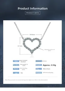 Detailed specifications of S925 sterling silver heart necklace with D color Moissanite stones