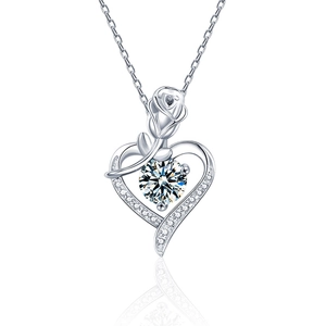 925 silver heart rose necklace with moissanite pendant and sparkling pavé crystals
