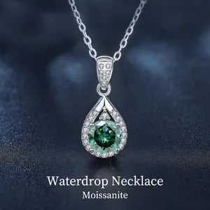 S925 Sterling Silver Moissanite Jewelry Set Green Water Drop Necklace Earrings Adjustable Ring Set With GRA Certificate