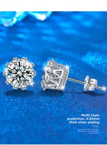 Détail macro de boucles d'oreilles couronne avec placage argent 0,03 mm et nano-revêtement