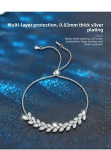 Detailed macro of wheat leaf silver bracelet with sparkling moissanite on dark background