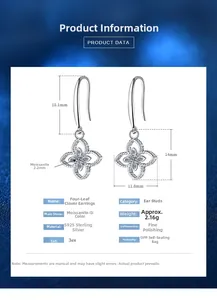 Detailed size specifications for sterling silver clover earrings with Moissanite stones