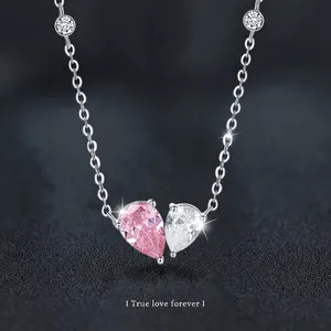Luxury 925 Sterling Silver Moissanite Heart Pendant Necklace Pink White Two Tone Stone Clavicle Chain Jewelry With GRA Certificate For Women Gift