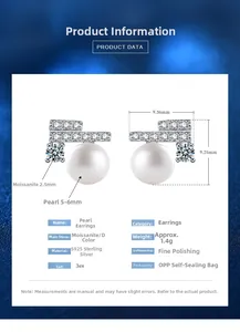 Detail specifications of 925 sterling silver pearl earrings with Moissanite stones