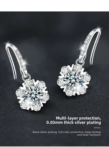 Detailed view of snowflake earrings in 925 silver with sparkling moissanite stones