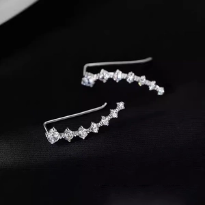 925 Argento Sterling Moissanite Fila di Diamanti Orecchini Climber Gradiente Pietre Crawler Orecchini per Donna Gioielli Regalo