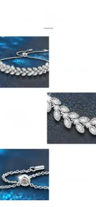 Detailed view of moissanite wheat leaf bracelet with adjustable pull clasp design