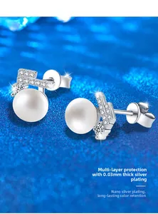 Macro shot of silver pearl earrings with nano-plating technology for long-lasting shine