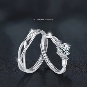 925 Sterlingsilber Moissanit Paarringe Für Herren Damen Verstellbar Verflochtene Öffnung Ring Hochzeit Verlobung Schmuck Zubehör