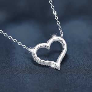 925 silver heart pendant necklace with micro-pave crystals on a classic link chain