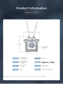 Detailed technical diagram of 925 sterling silver bow gift dancing moissanite necklace