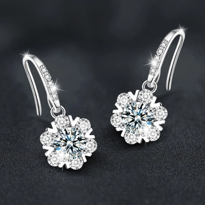 Elegant 925 sterling silver snowflake drop earrings with moissanite stones and ear hooks