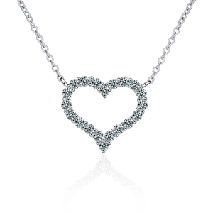 Elegant 925 sterling silver heart necklace with pave-set sparkling zirconia on white background