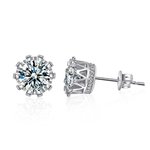 Exquises boucles d'oreilles couronne en argent 925 avec pierres de moissanite