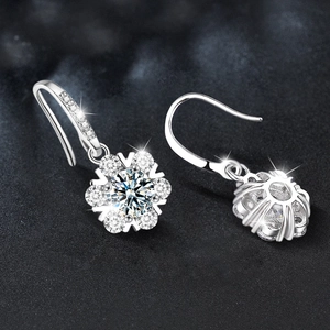 Elegant 925 sterling silver snowflake drop earrings with moissanite stones and fish hooks