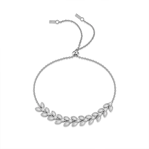 Elegant 925 sterling silver wheat ear bracelet with moissanite and adjustable sliding clasp