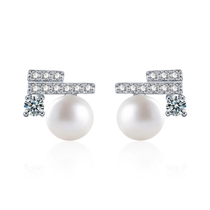 Elegant 925 sterling silver pearl stud earrings with sparkling cubic zirconia accents