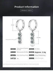 Détail des boucles d'oreilles créoles en argent S925 avec trois pierres de moissanite D