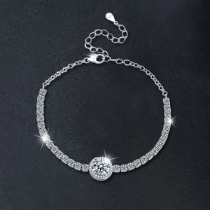 S925 Sterling Zilver Moissaniet Armband Voor Vrouwen Rond Halo Tennisketting Armband Met Verstelbare Verlenging Mode Sieraden Cadeau Met GRA-Certificaat