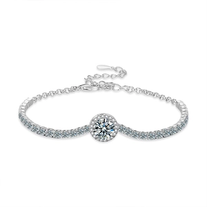 Elegante 925 sterling zilveren halo tennisarmband met moissanite en verstelbare ketting
