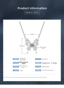 Tableau détaillé des tailles du collier papillon en argent S925 avec pendentif moissanite