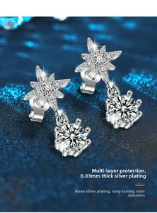 Detail of hexagram tassel earrings with nano silver plating and moissanite stone