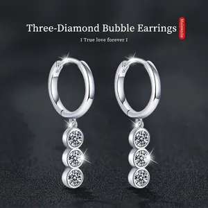 Boucles d'Oreilles Créoles en Argent Sterling 925 Avec Moissanite Pour Femme Luxe Couleur D Boucles d'Oreilles Bulles Pendantes Certificat GRA