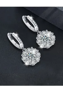 Macro detail of S925 sterling silver stamp on sunflower moissanite leverback earrings