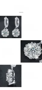 Detailed view of S925 sterling silver moissanite earrings with 4-prong sunflower setting
