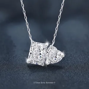 Moissanite Necklace 925 Sterling Silver Heart Radiant Rectangle Double Pendant Clavicle Chain Fashion Jewelry For Women Gifts