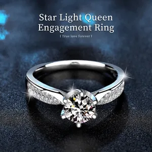 Classic Six Prong Moissanite Ring 925 Sterling Silver Rhinestone Pave Band Crown Ring With GRA Certificate Women Jewelry