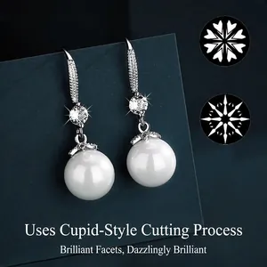 Elegant Moissanite Artificial Pearl Dangle Earrings With 925 Sterling Silver Earring Post Long Tassel Jewelry For Women