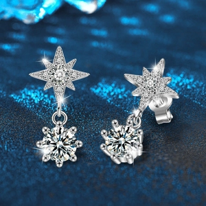 Moissanite star dangle earrings in S925 sterling silver with sparkling tassels