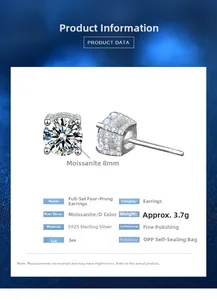 Détails des boucles d'oreilles en argent 925 et moissanite avec données et dimensions