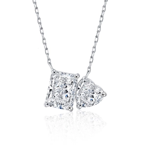 925 silver necklace with radiant cut rectangular and heart shaped moissanite pendants