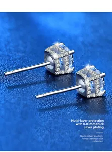 Détail macro du clou d'oreille en argent S925 avec placage nano pour une tenue de couleur
