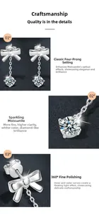 Macro detail of bow-shaped moissanite earrings showing 925 silver setting and polishing
