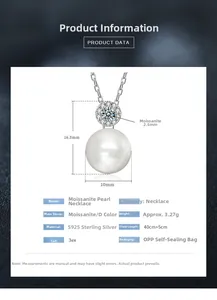 Detail specifications of 10mm pearl necklace with D color Moissanite and S925 silver chain