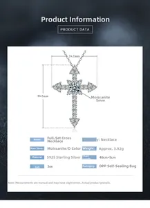 Detail view of S925 silver cross pendant featuring a 5mm Moissanite and 3ex cut
