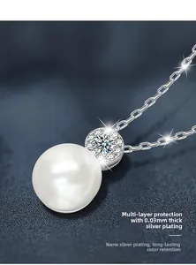 Detail of freshwater pearl pendant featuring a silver plating and nano color retention process
