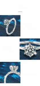 Detail of s925 silver moissanite ring with twisted band and six-prong setting